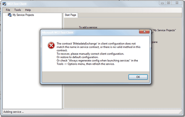 WCF Test Client Error: ‘IMetadataExchange’ not match