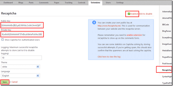 How to make reCaptcha extension work in your BlogEngine.NET