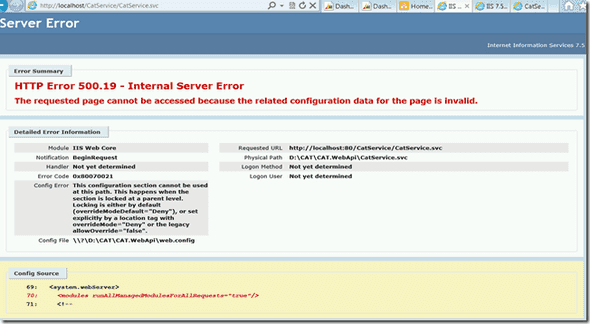 HTTP Error 500.19 - Internal Server Error